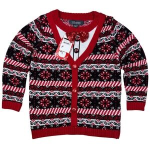 NEW 33 Degrees Kids Ugly Christmas Sweater Holiday Fair Isle Red Black Size 6
